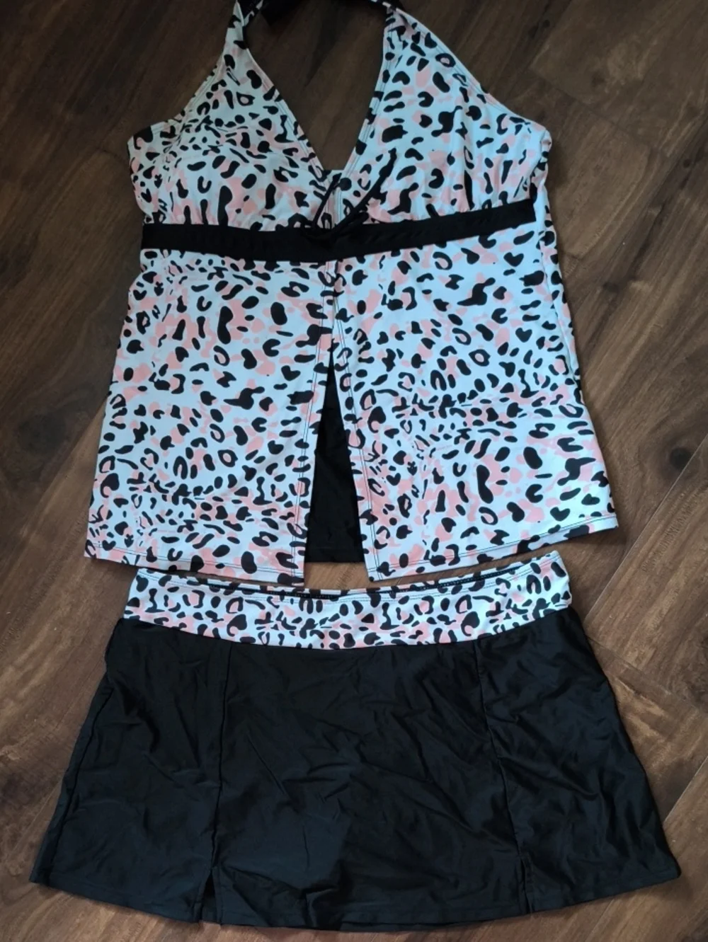 Women's Pink & Black Leopard Print Tankini Swim Set